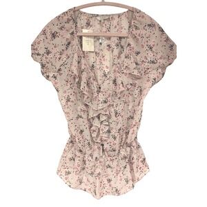 Guess Los Angeles Floral Ruffle Peplum Blouse‎ Boho Cottage Feminine  NWT Small